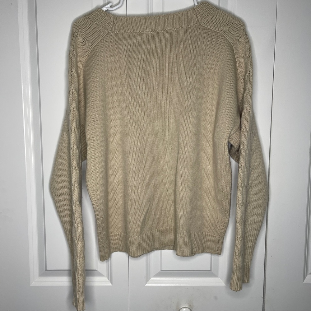 Ann Taylor Cashmere Wool Blend Size Large Tan Sweater Oatmeal Boat Neck Cable - Picture 5 of 9